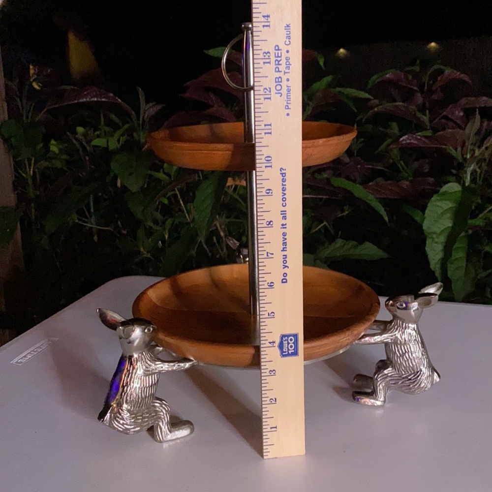 Pottery Barn Two Tier Triple Rabbit Wooden Server - Picture 13 of 14